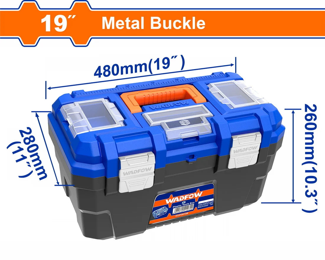WADFOW 19" Portable Plastic Tool Box Heavy Duty Metal Latch Organizer WTB3319 Wadfow
